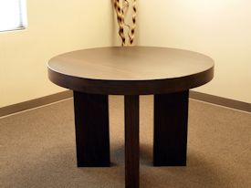 Custom White Oak table with face grain construction with drop edges.  Custom dye formula to provide a Wenge look.  Waterlox Satin finish.