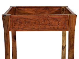 Custom Spalted Pecan square end table with custom designed carved aprons.