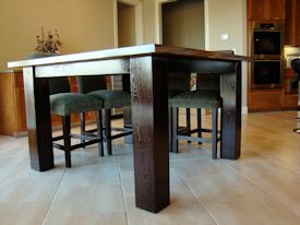 Custom Zebrawood table with a solid Wenge base.  This table also has two large leaves that are not shown.