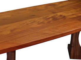 Custom face grain Jatoba contemporary trestle-style table.