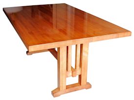 Custom hard maple (stained) Shaker Style trestle table.