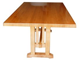 Custom hard maple (stained) Shaker Style trestle table.