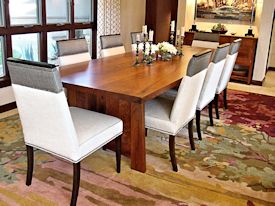 Custom face grain mesquite mission style dining table with through mortise and tenon jointery.