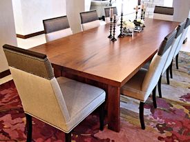 Custom face grain mesquite mission style dining table with through mortise and tenon jointery.