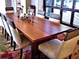 Custom face grain mesquite mission style dining table with through mortise and tenon jointery.