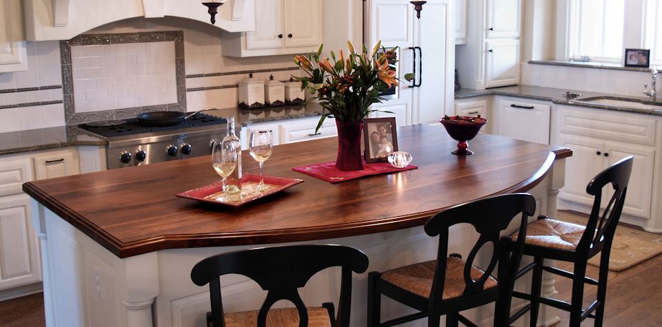 Walnut Wood Island Countertop with one scalloped edge