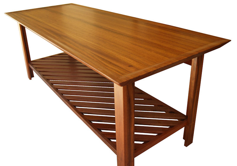 Jatoba Vanity with Slat-Style Shelf