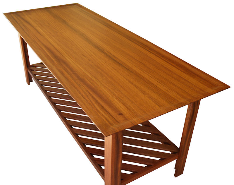 Jatoba Vanity with Slat-Style Shelf