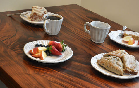 Guanacaste (Parota) Wood Slab Table Top with Face Grain Walnut Band and Waterlox Satin Finish