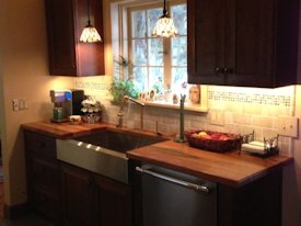 Spalted Pecan face grain custom wood countertop.