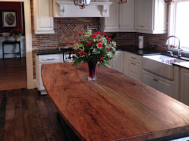 Spalted Pecan slab wood island top with Waterlox Satin finish.