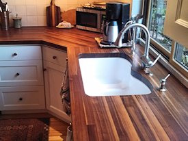 Walnut edge grain wood countertop.