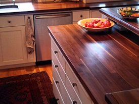 Walnut edge grain wood countertop and bar top.