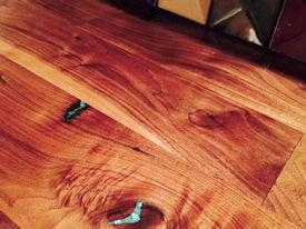 Rustic Walnut face grain countertop with Turquoise Fills and Waterlox Satin finish.