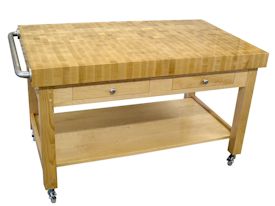 Custom Hard Maple Chef's Table (36x60x36) with end grain 4 inch thick end grain top.  Hard maple base with mortise and tenon jointery.