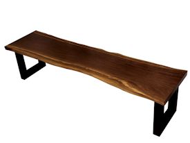 Custom bench using walnut slab and a custom flat black metal base.