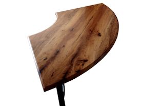 Custom dining table using a face grain spalted pecan top and a custom poweder coated metal base. 