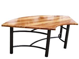 Custom dining table using a face grain spalted pecan top and a custom poweder coated metal base. 
