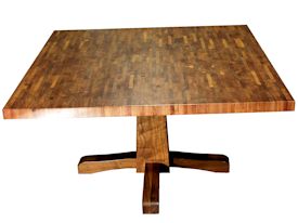 Custom table with walnut pedestal-style base and mesquite end-grain top