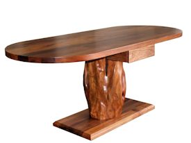 Custom face grain mesquite desk with drawer and pedestal-style base using a mesquite stump