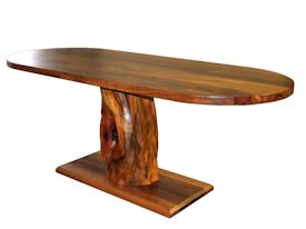 Custom face grain mesquite desk with drawer and pedestal-style base using a mesquite stump