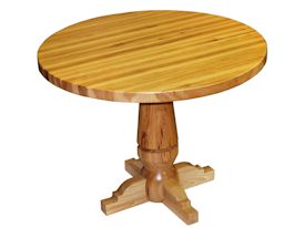 Custom round pecan table with turned pedestal-style base