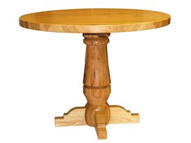 Custom round pecan table with turned pedestal-style base