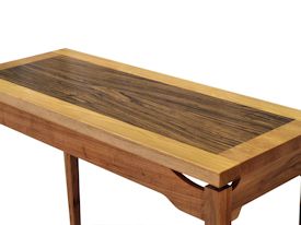 Custom hall table with a Texas Pecan framed Zebrawood