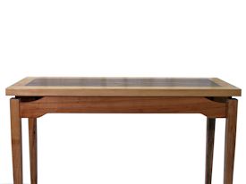 Custom hall table with a Texas Pecan framed Zebrawood