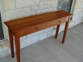 Custom Cherry hall table with drawers and walnut accents