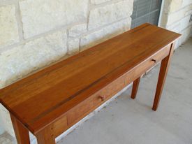 Custom Cherry hall table with drawers and walnut accents