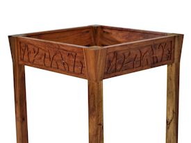 Custom Spalted Pecan square end table with custom designed carved aprons.