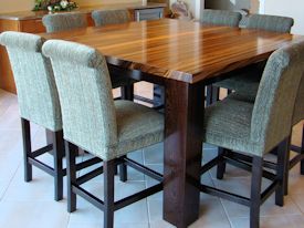 Custom Zebrawood table with a solid Wenge base.  This table also has two large leaves that are not shown.