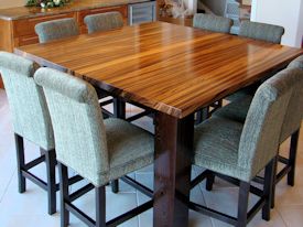 Custom Zebrawood table with a solid Wenge base.  This table also has two large leaves that are not shown.