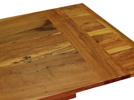 Custom trestle style dining table with self-storing leaves.  Made from spalted pecan with bread board ends and mortise and tenon jointery.