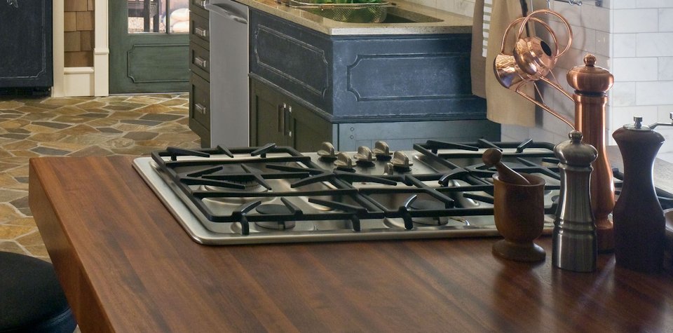 Jatoba Wood Island Countertop with Drop-in Range Top