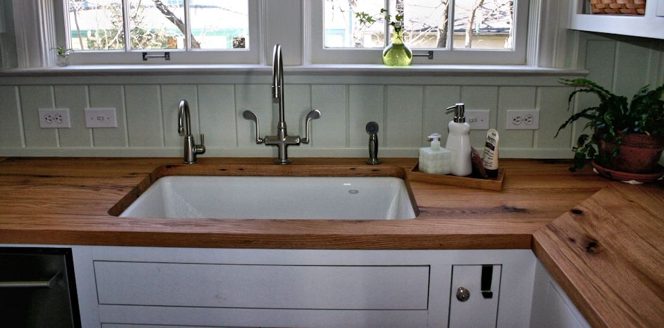 Reclaimed White Oak Wood Countertops with Undermount Sink